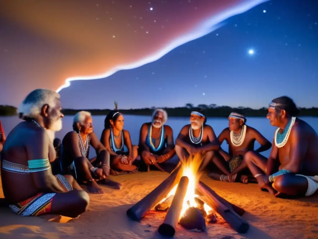 Cultura aborigen en Australia: ancianos alrededor del fuego estelar Experiencias culturales en Australia para viajeros maduros - Aboriginal elders by mesmerizing campfire under starlit sky