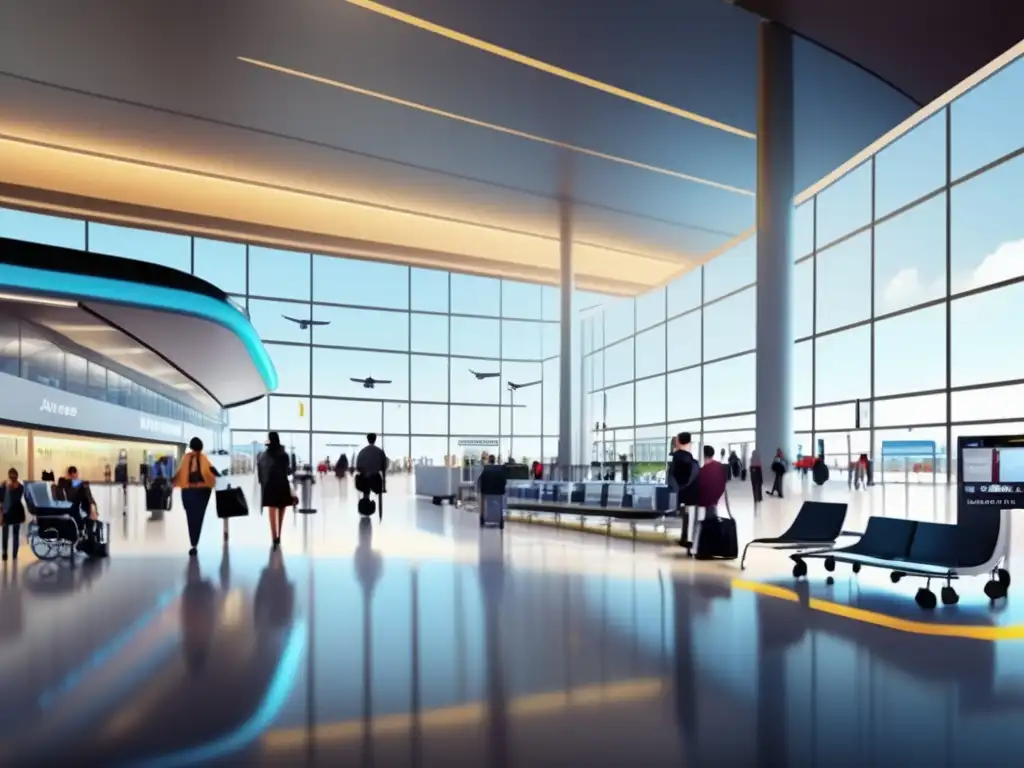 Aeropuerto moderno y accesible con viajeros y personal atento Terminal de aeropuerto inclusivo y accesible con destinos para viajeros con movilidad reducida