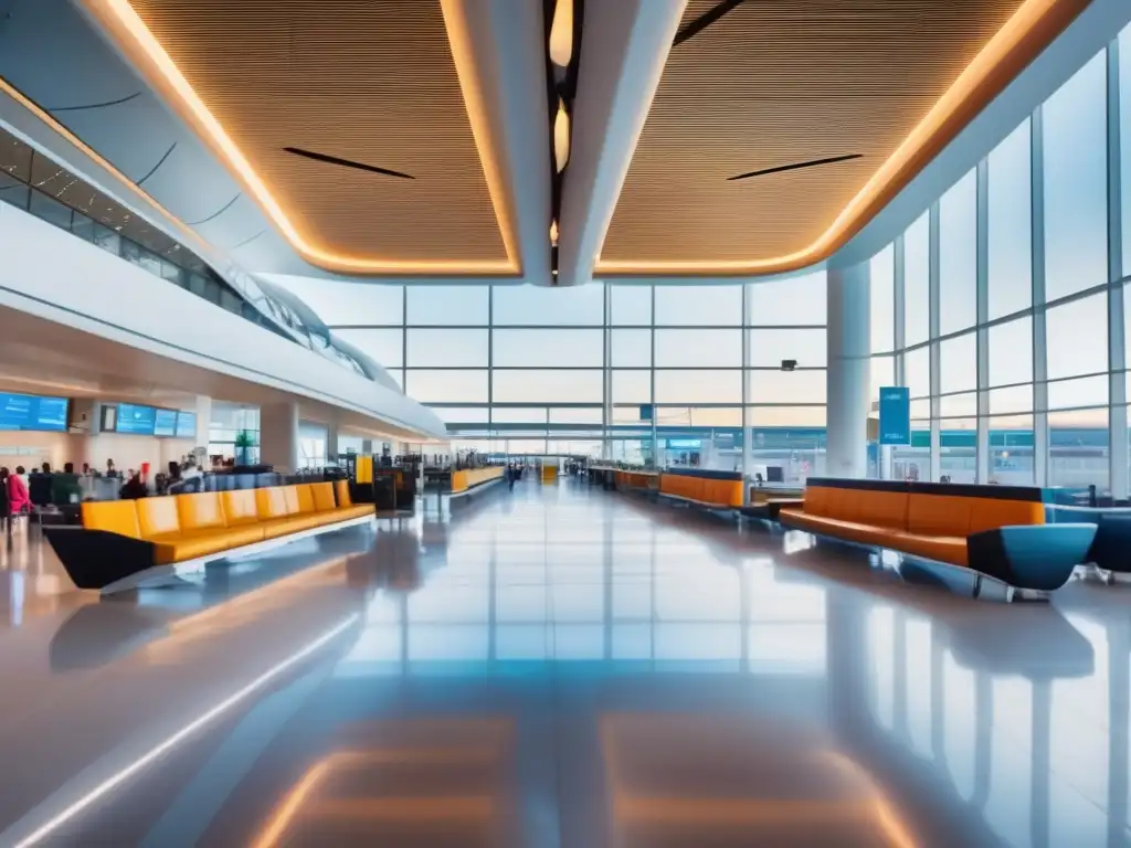 Aeropuerto moderno lleno de luz y energía Terminal aeropuerto vibrante con luz natural, asientos cómodos y viajeros senior