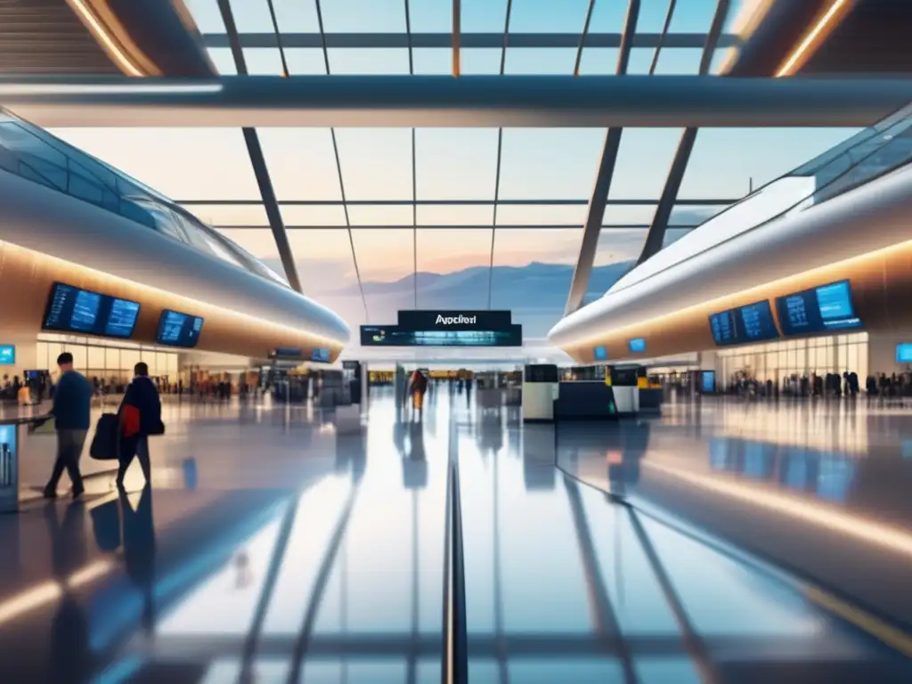 Vibrante terminal de aeropuerto con viajeros diversos Aeropuerto moderno con viajeros de diversas culturas disfrutando de las ventajas de WiFi y datos móviles