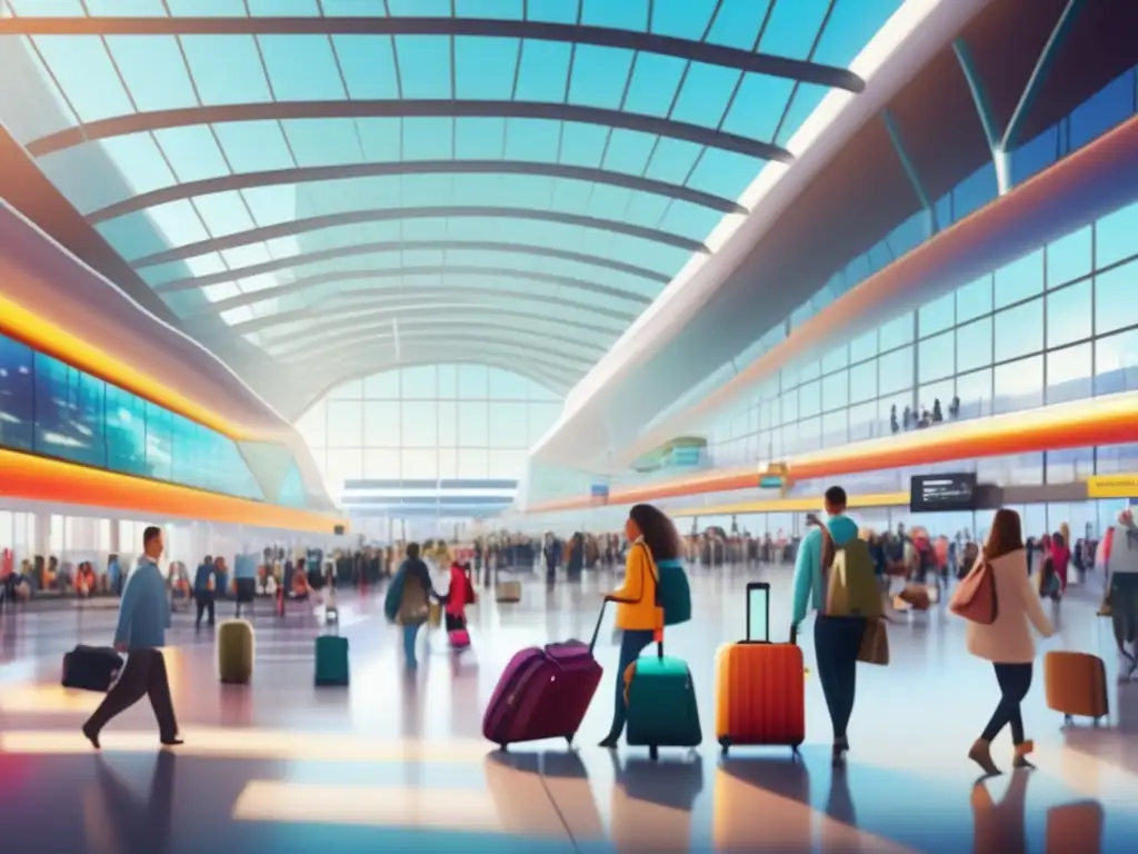 Aeropuerto moderno con viajeros Viaje seguro con diabetes: consejos y experiencia en aeropuerto moderno