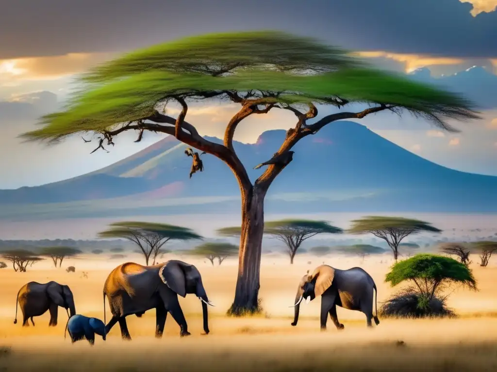 Guía segura viaje África seniors: paisaje africano impresionante, naturaleza exuberante, elefantes majestuosos, tranquila serenidad