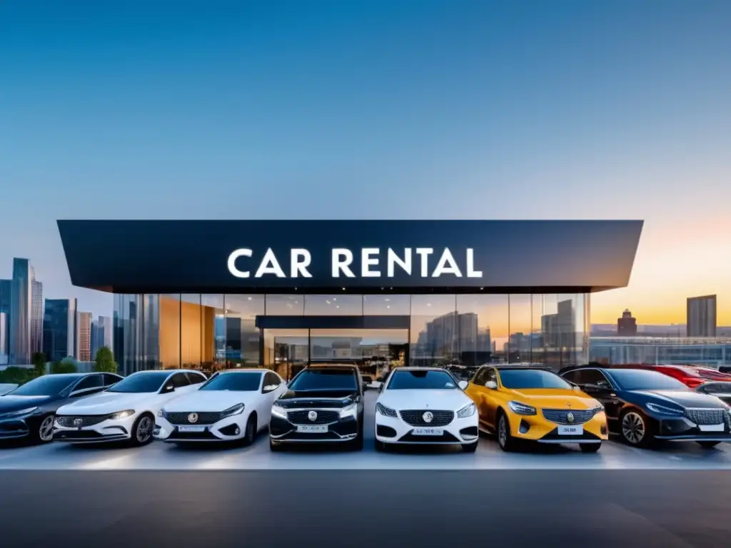 Agencia de alquiler de autos moderna y elegante en una ciudad vibrante