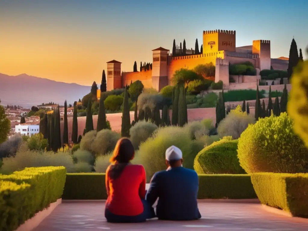Atardecer en la Alhambra Destinos tranquilos para viaje familiar enriquecedor: Alhambra, Granada, España