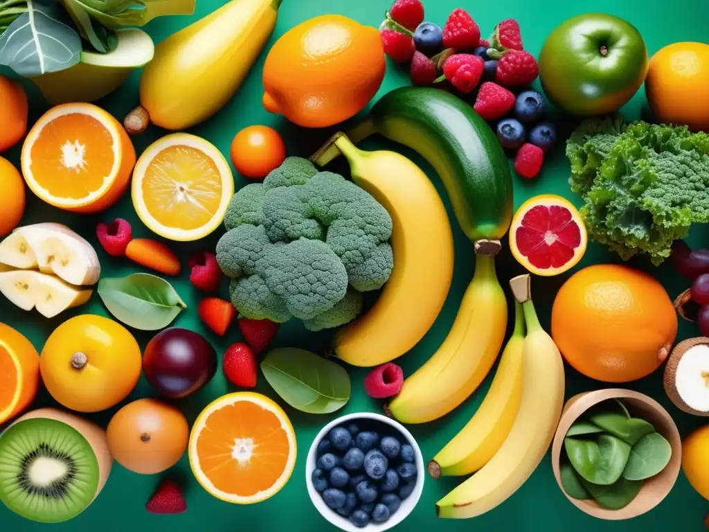 Alimentos energéticos vibrantes y diversos Alimentos energéticos para viajeros: una imagen 8k impresionante muestra una vibrante variedad de frutas, verduras y snacks saludables