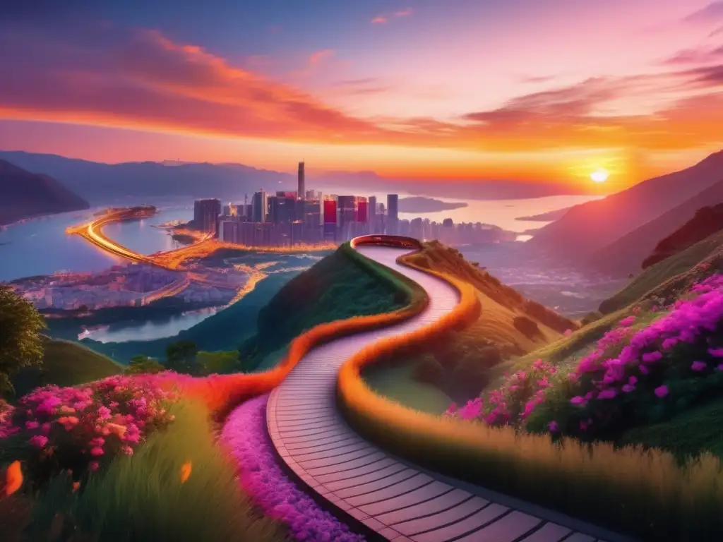 Amanecer transformador en un paisaje pintoresco Transformando viajes con actitud positiva