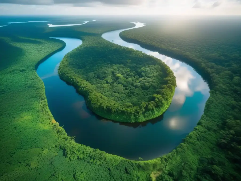 Sereno paisaje amazónico: Río, selva y naturaleza Aventuras seguras en la Amazonía para adultos mayores: paisaje sereno en la selva amazónica, con exuberante vegetación y río cristalino