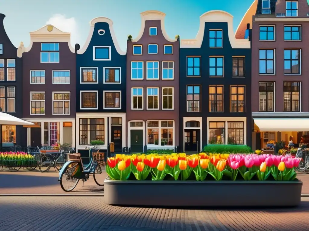 Calle accesible y vibrante en Amsterdam Atractivos turísticos en Ámsterdam para mayores: calle vibrante, accesible, con edificios históricos y ambiente cálido