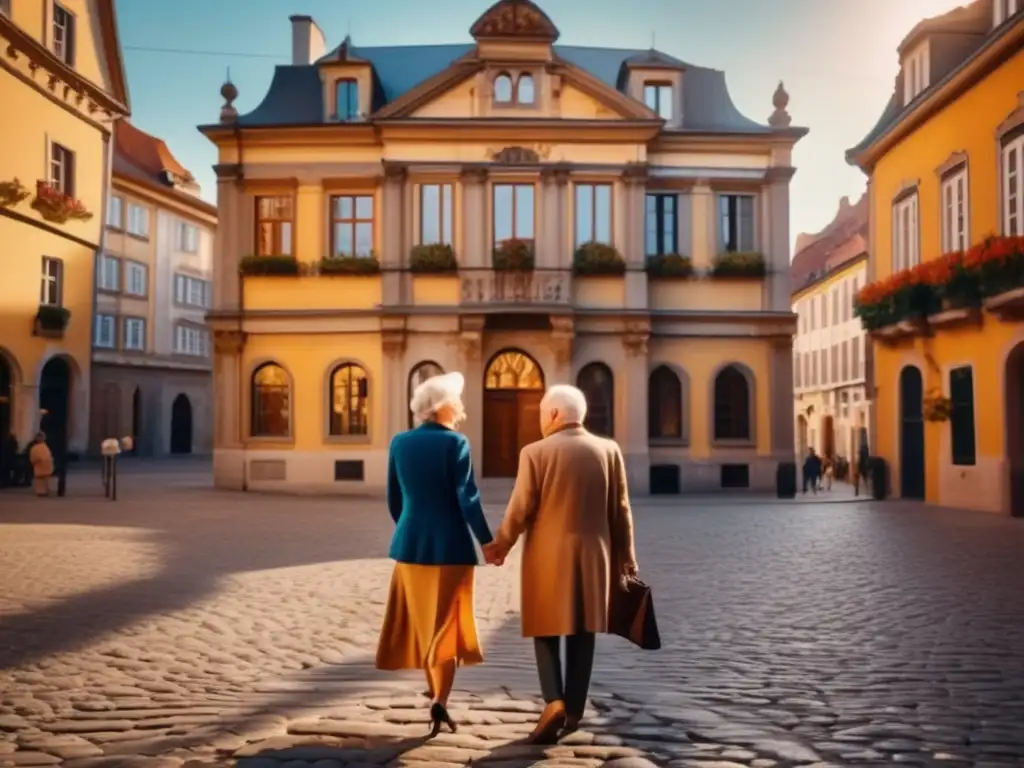 Pareja mayor admirando edificio histórico Pareja mayor admirando arquitectura histórica en encantador pueblo europeo - Recursos genealógicos para viajes senior