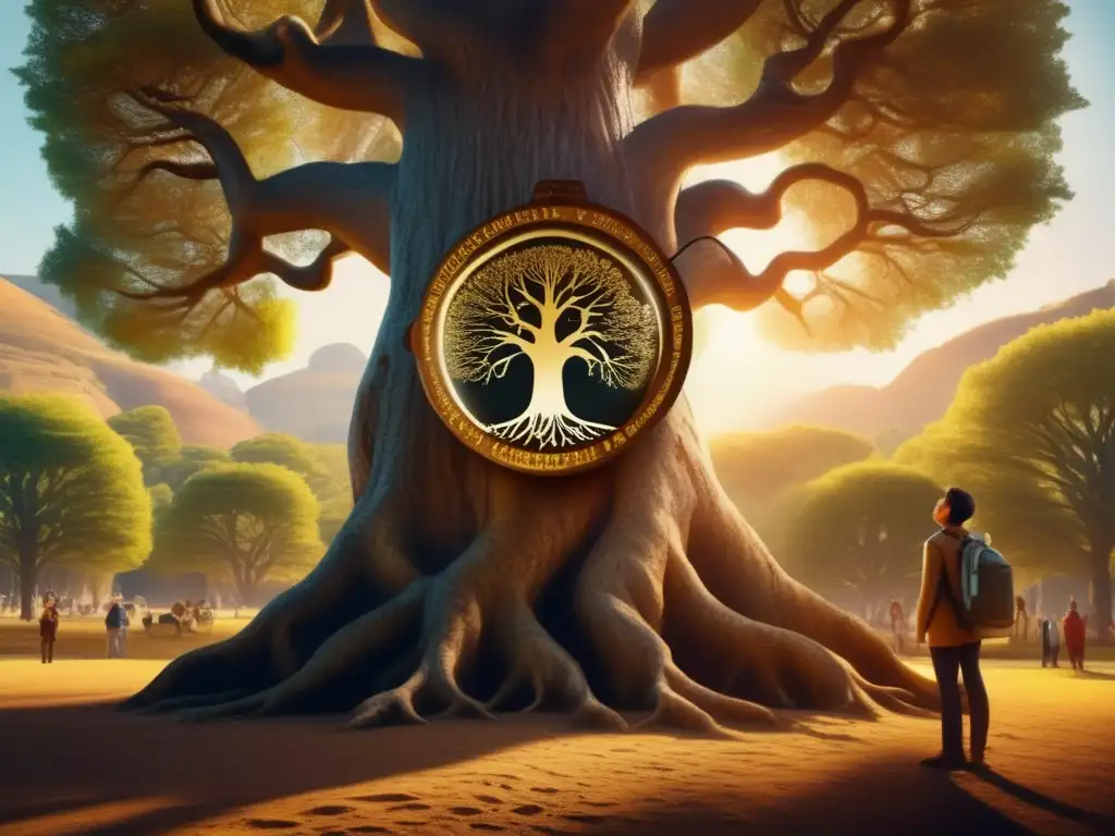 Viajero explorando árbol genealógico antiguo Viajero explorando árbol genealógico ancestral con lupa: Consejos viaje turismo genealógico éxito