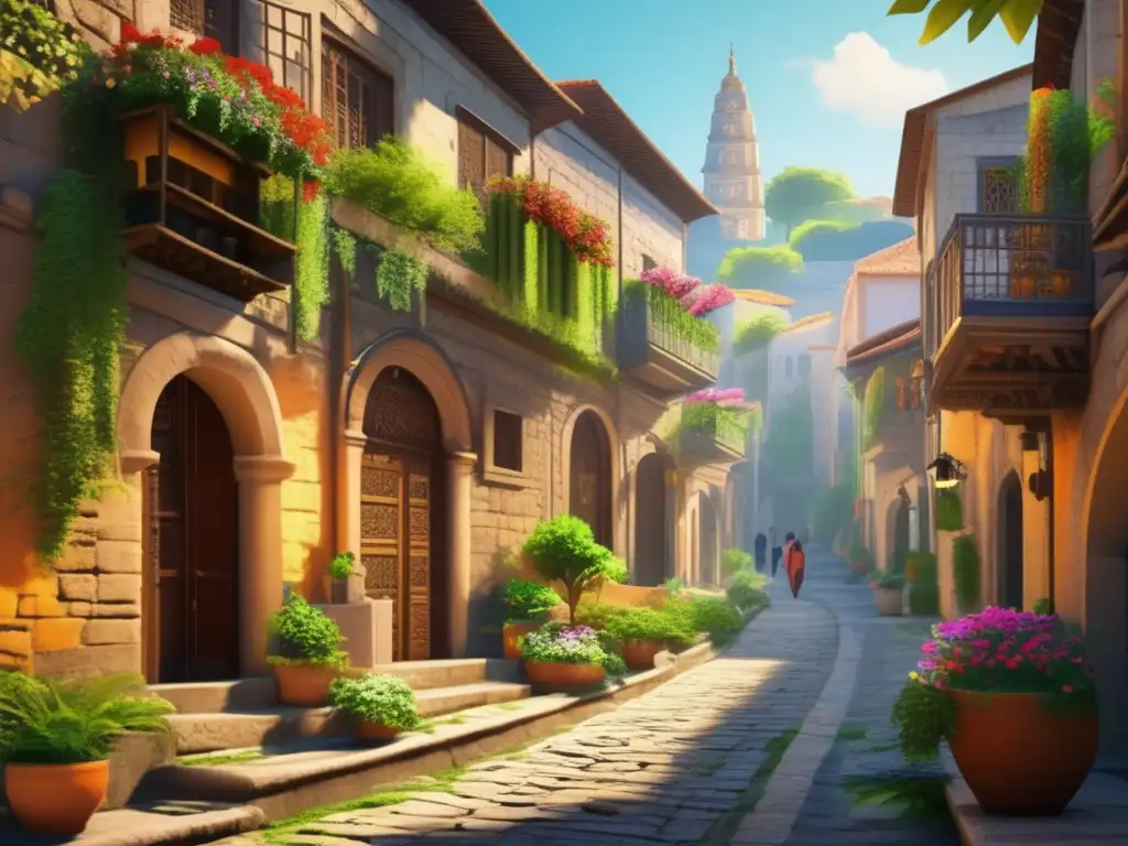 Majestuosa ciudad antigua con murallas de piedra y detalles arquitectónicos Rutas históricas para seniors: antigua ciudad con murallas, detalles arquitectónicos, naturaleza exuberante y viajeros explorando