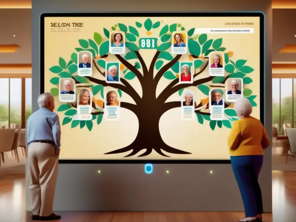 La emoción de la genealogía Recursos genealógicos para viajes senior con familiares en un árbol interactivo 8k ultradetallado