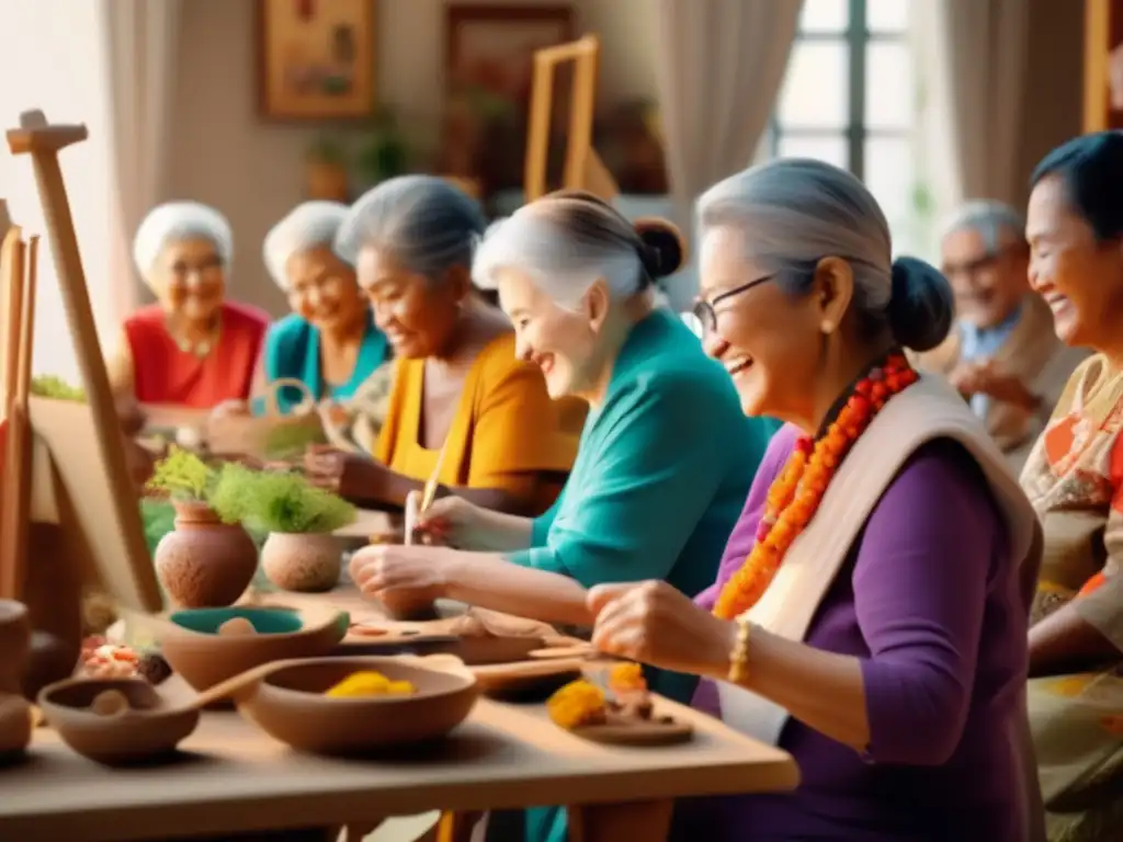 Sesión de arte inclusiva para adultos mayores Viaje cultural para adultos mayores en taller de arte inclusivo