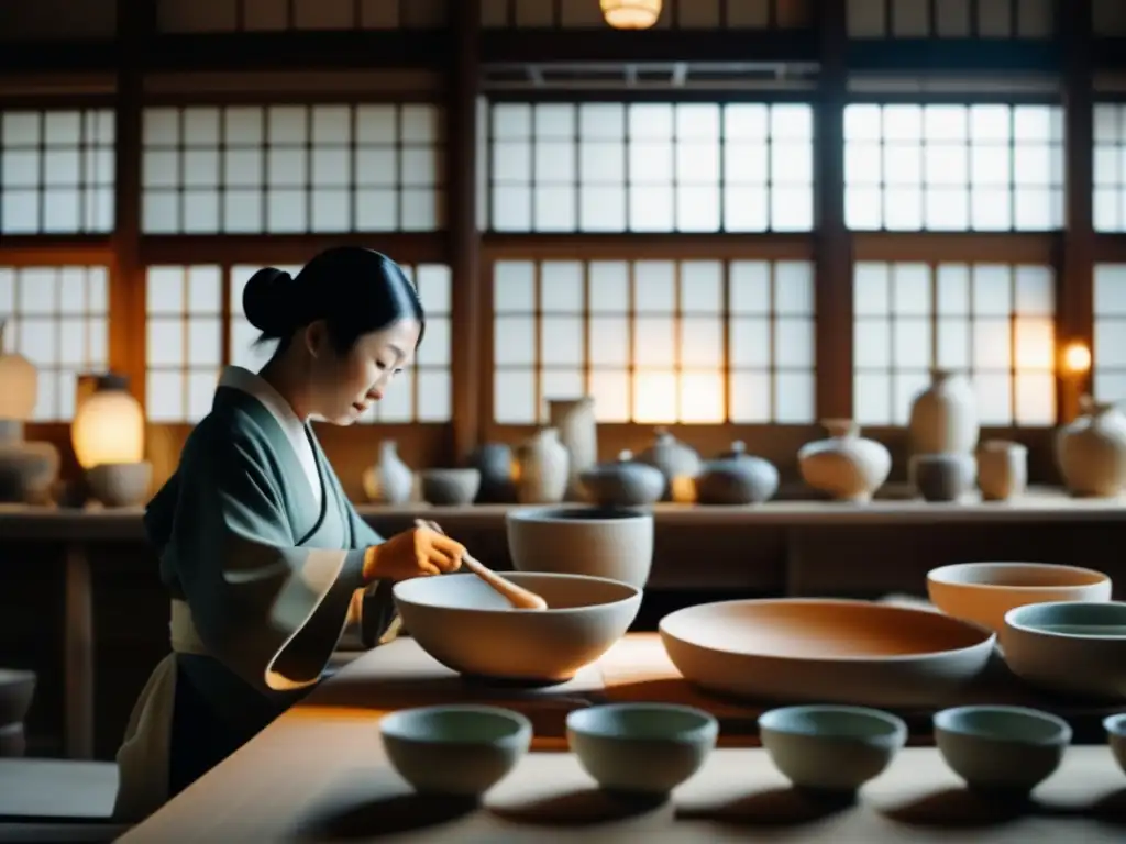 Taller de porcelana japonés: tradición y artesanía Viaje cultural porcelana Japón seniors - Artesanos japoneses crean delicadas piezas de porcelana en un taller sereno, lleno de luz natural