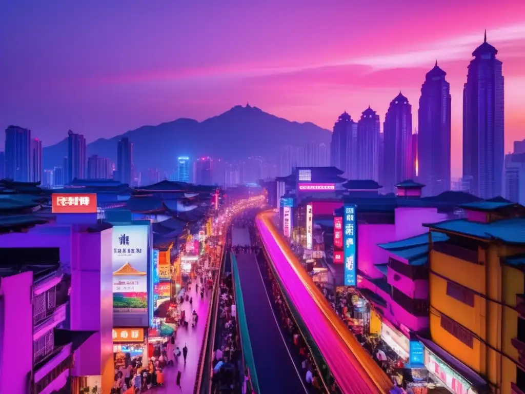 Calle vibrante en Asia: tradición y modernidad Viajero maduro disfruta la vibrante calle de Asia, con seguridad y respeto a las costumbres locales