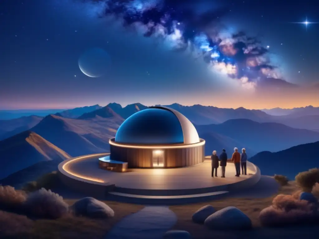 Observatorio astronómico en la noche Viajes de astronomía para mayores bajo un cielo estrellado y una observatorio moderna