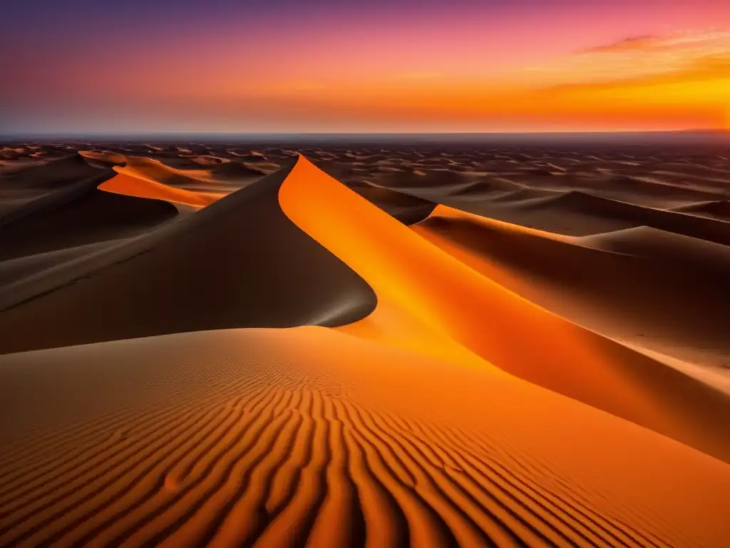 Impresionante puesta de sol en las dunas del desierto de Medio Oriente