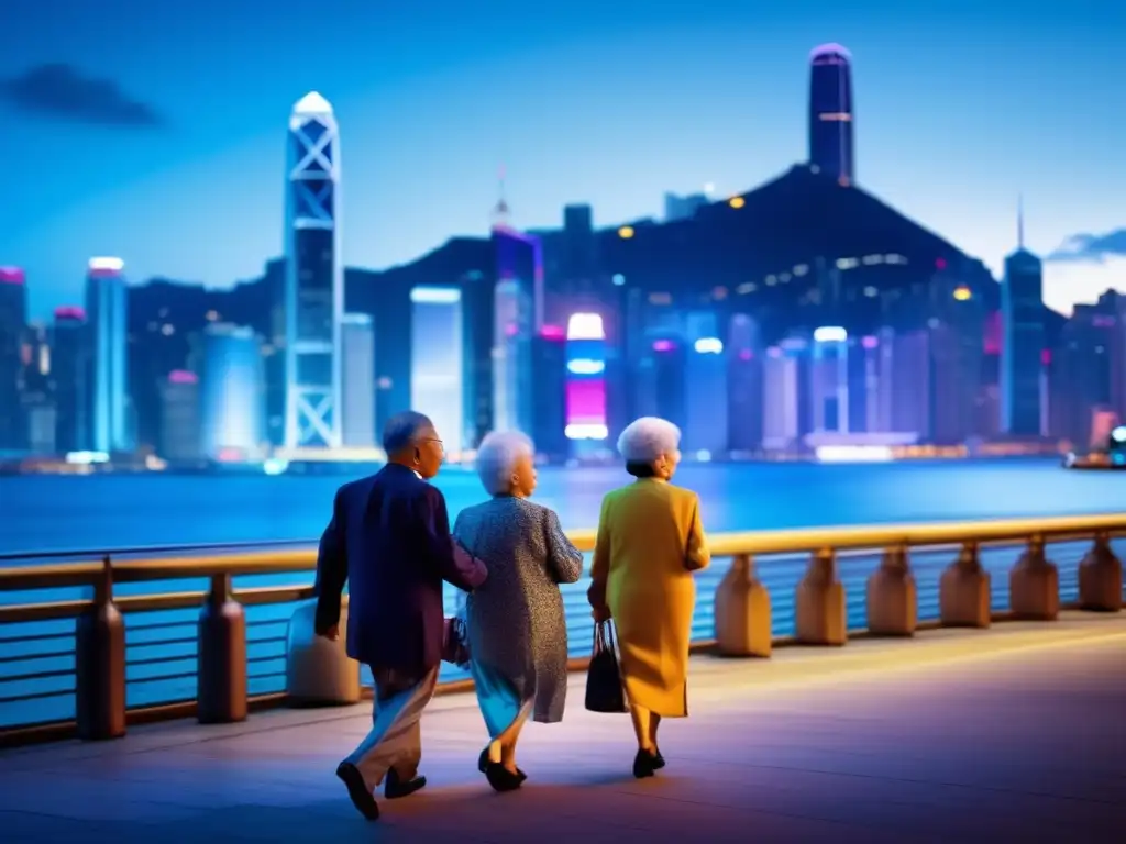 Mayores disfrutando Hong Kong's icónica Avenida de las Estrellas- Experiencias de viaje para adultos mayores en Hong Kong