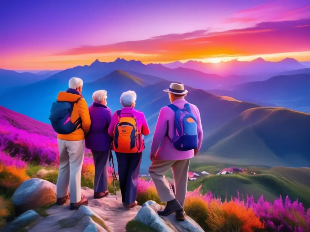 Grupo de viajeros mayores disfrutando la naturaleza Mayores disfrutan paisaje y compañía - Mejores seguros de viaje para mayores