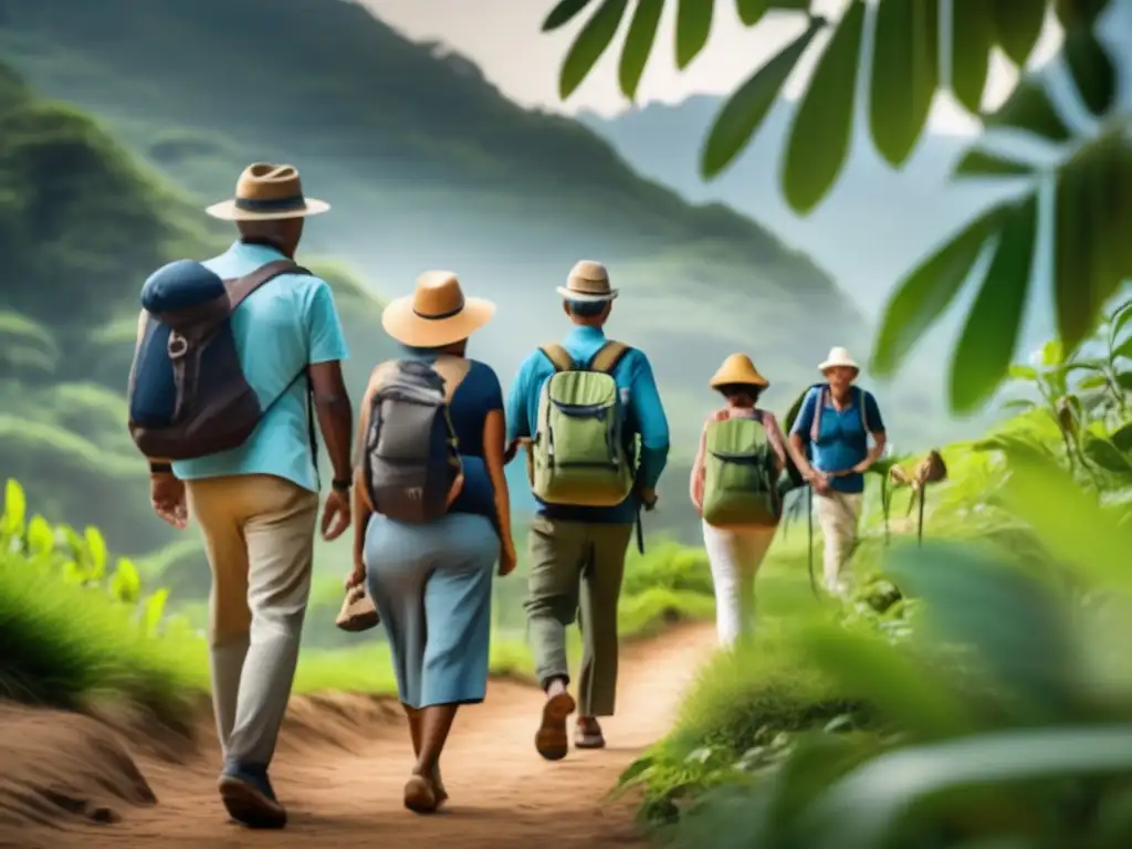 Excursión ecológica con guía experto Ventajas del ecoturismo para viajeros maduros: grupo de viajeros disfrutando de actividades ecoamigables en la naturaleza