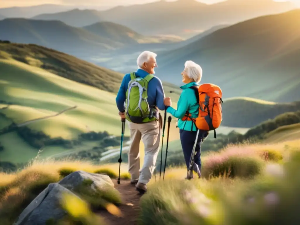 Pareja de adultos mayores disfrutando de la naturaleza Pareja senior disfrutando de experiencias de viajes enriquecedoras