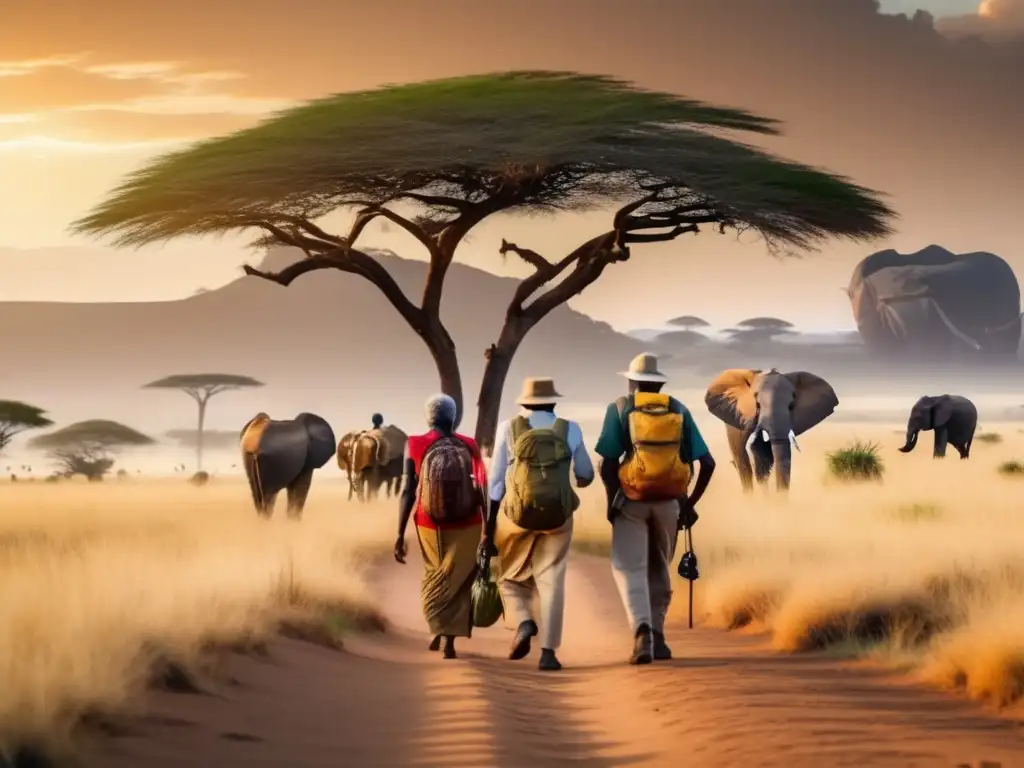 Grupo de seniors explorando paisaje de África