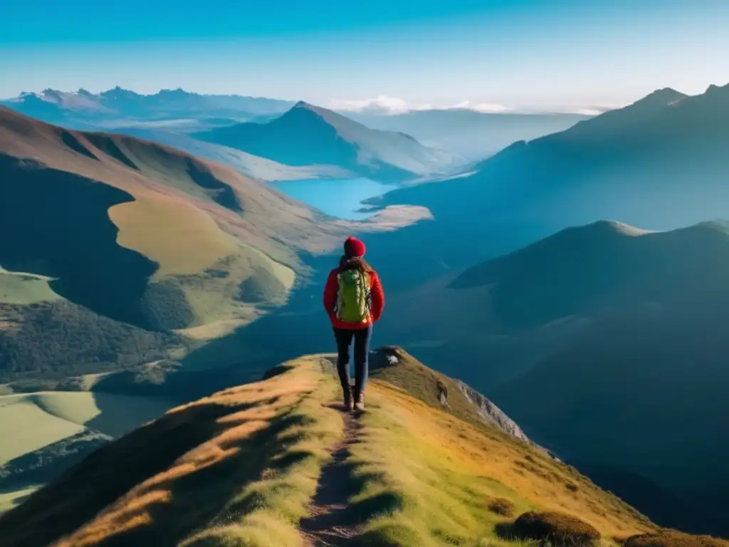 Persona en la cima, admirando el paisaje Persona admirando paisaje en la cima de una montaña - Ventajas y desventajas de viajar solo o en grupo