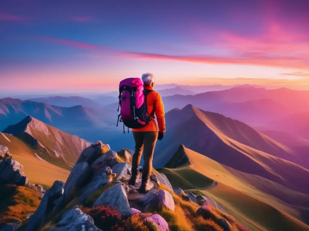 Aventurero senior en la cima - Senior aventurero disfrutando paisaje, con consejos nutrición viajeros