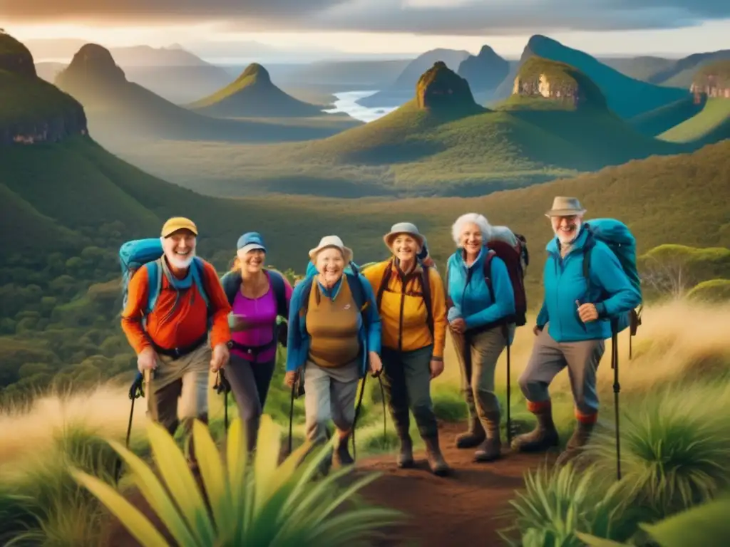 Aventureros mayores disfrutan la belleza natural de Australia Mayores aventuras de ecoturismo en Australia - Grupo de aventureros disfrutando de la belleza natural del país