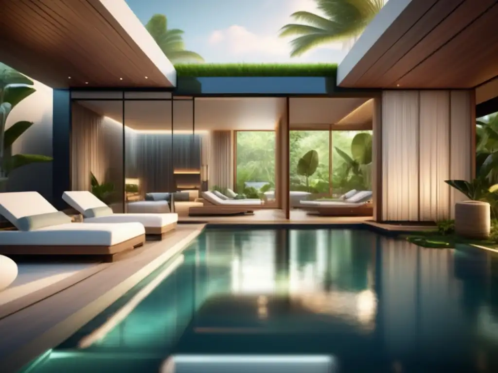Spa de lujo en medio de la naturaleza Un balneario saludable para mayores en un entorno lujoso y sereno, rodeado de vegetación exuberante
