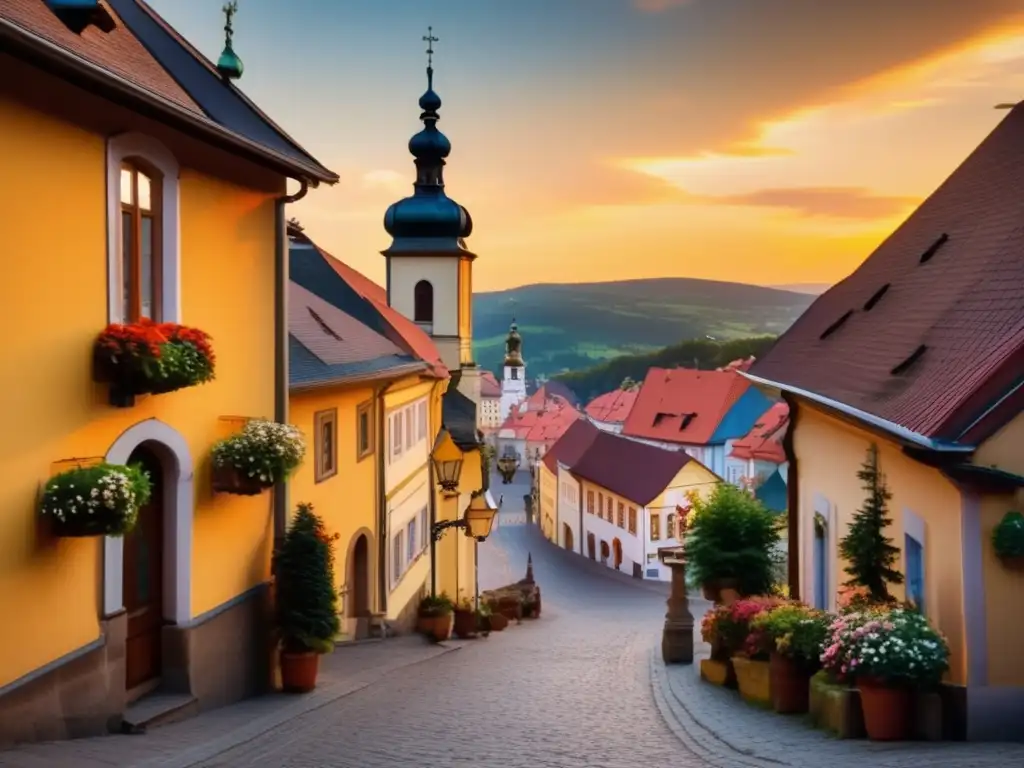 Encanto de Banská Štiavnica al atardecer Calles pintorescas de Banská Štiavnica, Eslovaquia, al atardecer