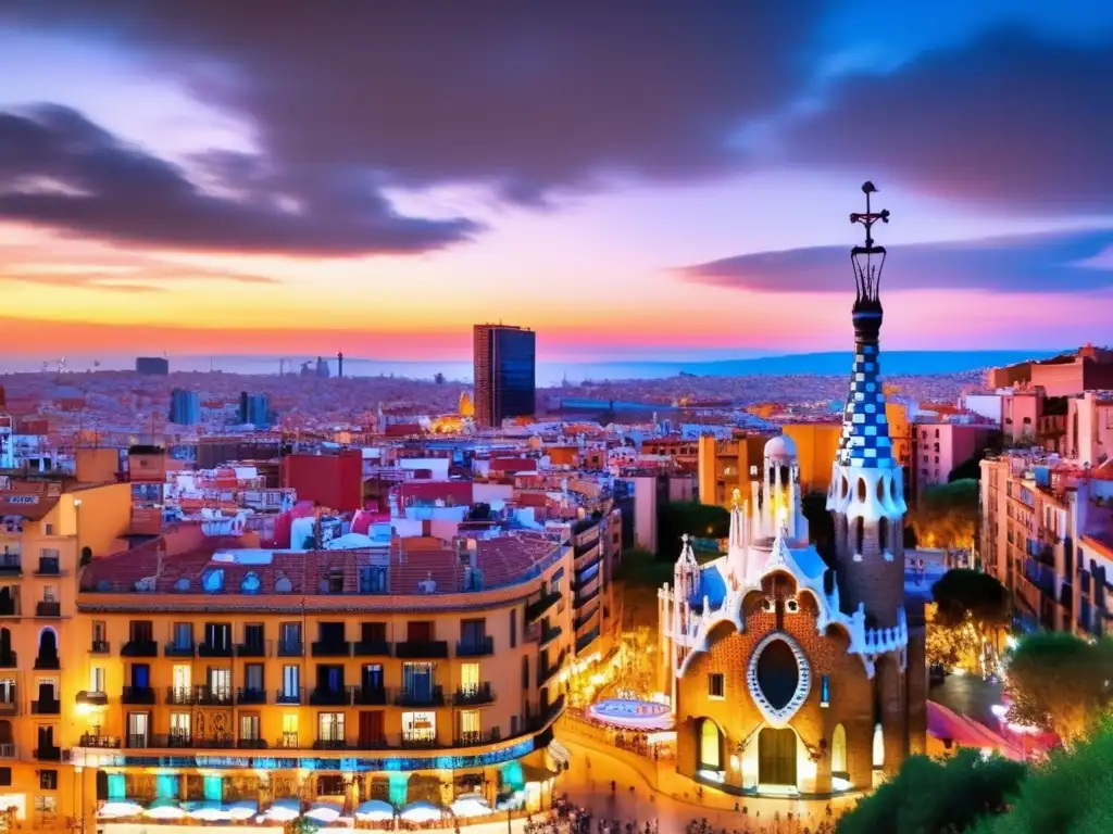 Barcelona al atardecer: Ciudad vibrante con Sagrada Familia y Ramblas Consejos viaje lingüístico máximo: Barcelona atardecer, Sagrada Familia, Ramblas, arquitectura moderna y energía vibrante