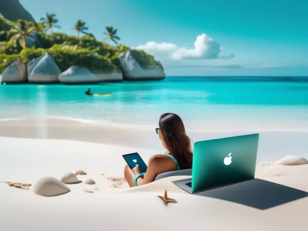 Trabajando y conectado en la playa Ventajas de wifi en viajes: trabajo, conexión y disfrute