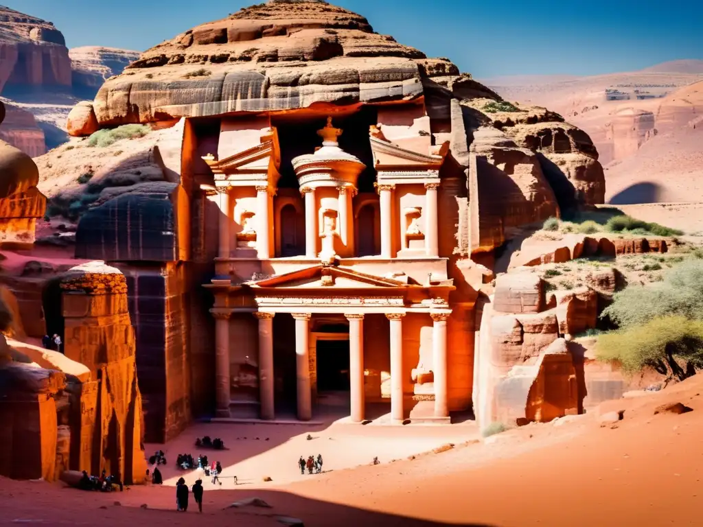 Tesoro de Petra: Belleza antigua en Jordania Vista impresionante de la antigua ciudad de Petra en Jordania: 'Explorando ciudades antiguas para viajeros maduros'