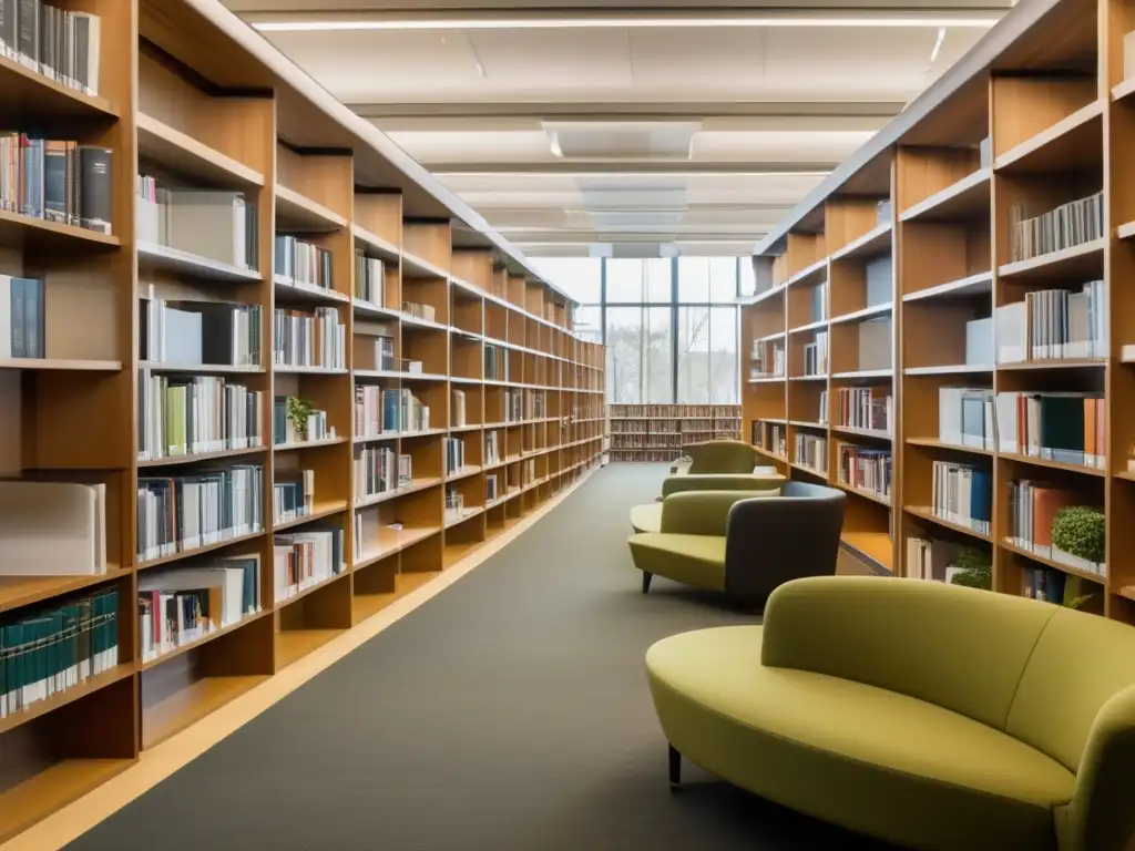 Biblioteca moderna con libros y recursos de genealogía Biblioteca moderna llena de libros especializados y recursos para genealogía