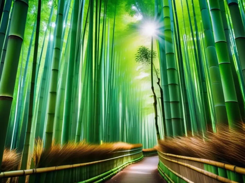 Bosque de bambú en Kyoto, Japón Un tranquilo bosque de bambú en Kyoto, Japón