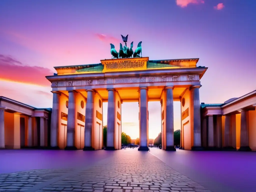 Brandenburg Gate en Berlín al atardecer Aventuras en Berlín para viajeros maduros: Brandenburg Gate al atardecer, majestuoso y vibrante