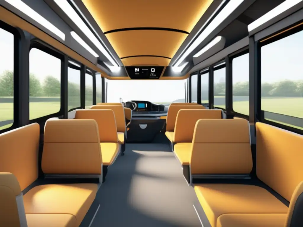 Interior de autobús accesible y moderno Accesorios de viaje para personas con movilidad reducida en un moderno y espacioso interior de autobús accesible
