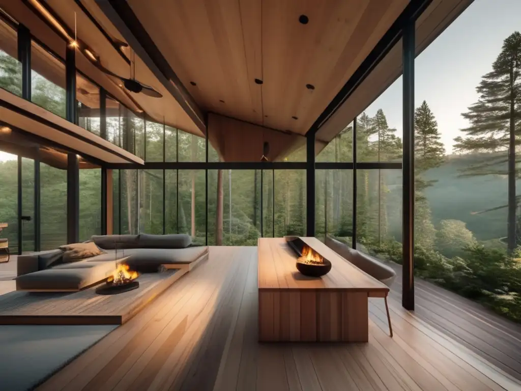 Refugio sereno en el bosque Experiencias de viajes senior en destinos naturales: cabaña moderna en bosque sereno con vistas panorámicas y conexión con la naturaleza