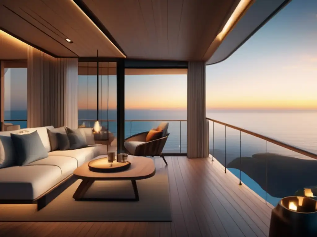 Lujosa cabina exterior con balcón privado y vista al mar Cabina para viajeros maduros con balcón privado y vistas al océano