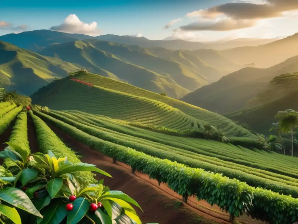Cafetales exuberantes y tradicionales en Colombia Turismo cafetero en Colombia: Plantación de café exuberante en la región cafetera del país