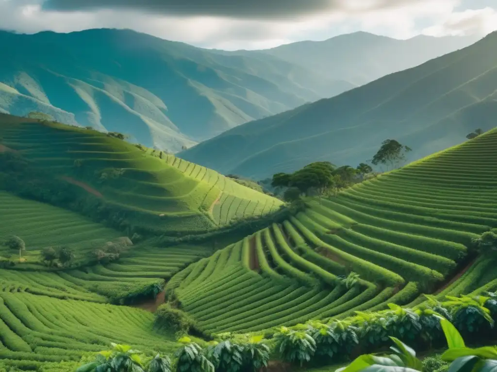 Cafetales vibrantes de Colombia: un paisaje cautivador en 8K Turismo cafetero en Colombia: exuberantes campos de café, tradición y cultura en una imagen de 8k ultra detallada