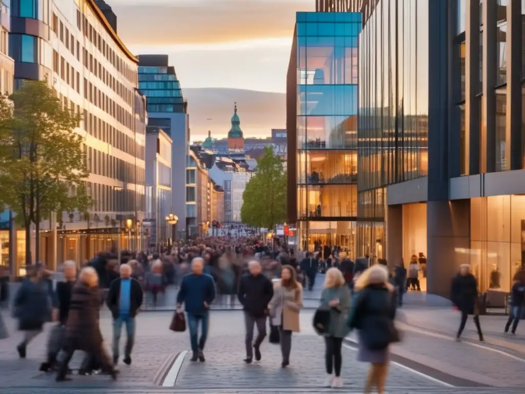 Calle animada de Oslo: turismo, arquitectura y transporte Experiencias enriquecedoras en Oslo para turistas maduros en una vibrante y segura calle urbana