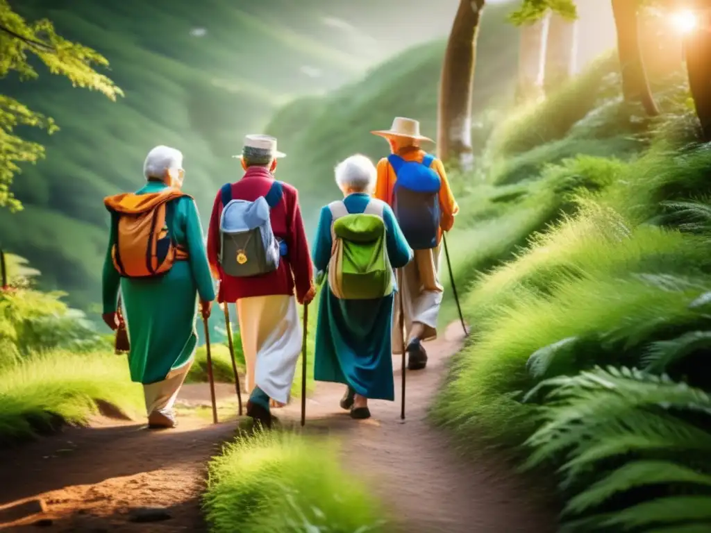 Caminata espiritual de ancianos en la montaña Consejos para peregrinos seniors en viaje espiritual