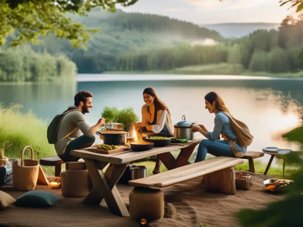 Campamento idílico con cocina al aire libre Campamento pintoresco con cocina al aire libre: Consejos para dieta balanceada camping