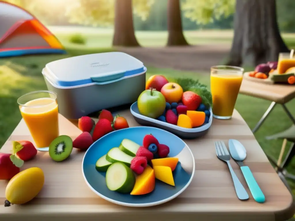 Campamento equilibrado y saludable Escena de camping con toque moderno - Consejos para dieta balanceada camping