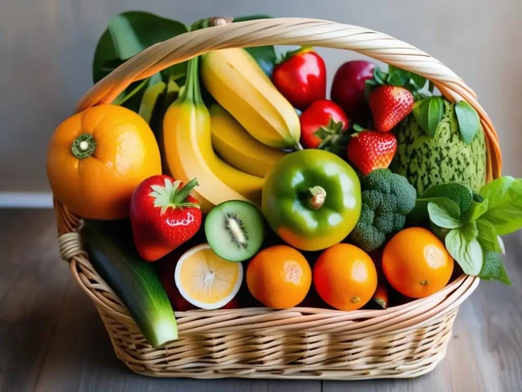 Canasta de frutas y verduras frescas Nutrición saludable para viajeros senior activos con frutas y verduras frescas en una canasta