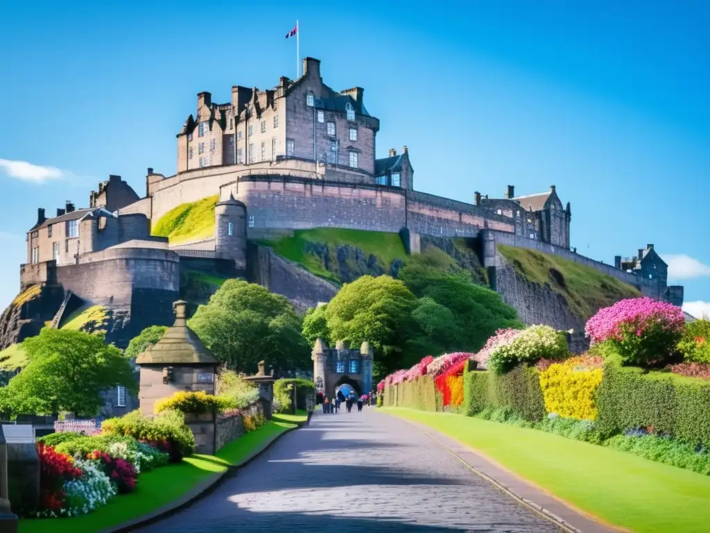 Impresionante castillo medieval de Edimburgo y su entorno encantador Atracciones turísticas para adultos mayores en Edimburgo: Castillo en la roca, jardines vibrantes, calle adoquinada con tiendas y cafés acogedores