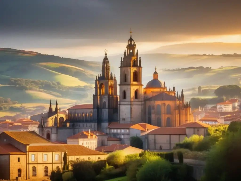 Majestuosidad gótica: Catedral de Santiago Imagen 8k de la Catedral de Santiago de Compostela: Peregrinaciones espirituales para viajeros seniors