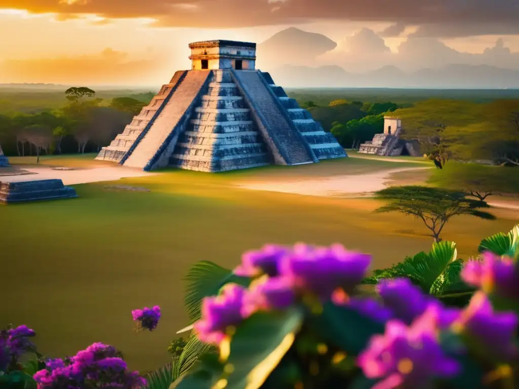 Ruinas antiguas de Chichen Itza al atardecer Ruinas antiguas de Chichen Itza en Mérida, México: Festivales emocionantes para viajeros maduros en México